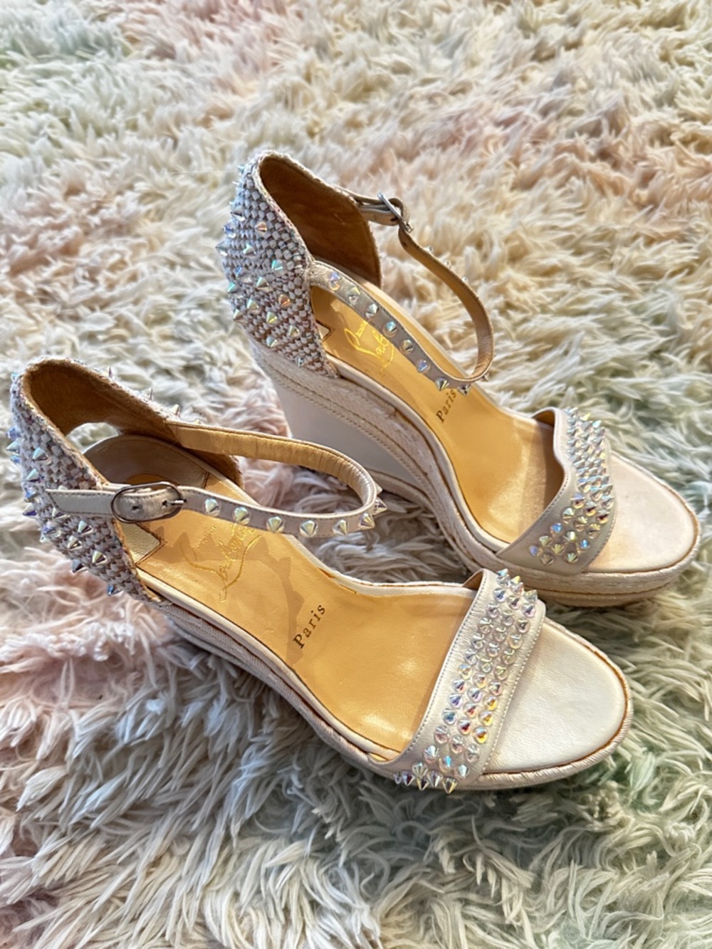 CHRISTIAN LOUBOUTIN Madmonica 120 White Leather Wedges Size 40 - Picture 3 of 10